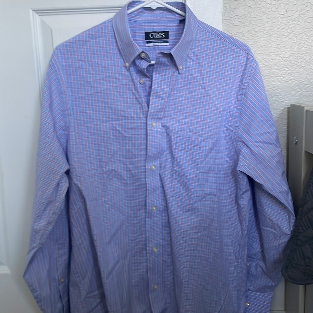 Chaps blue and red plaid long sleeve button down shirt